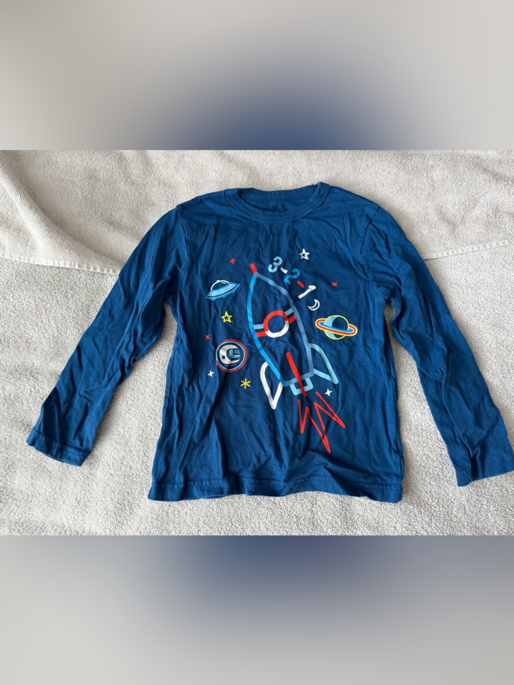 GAP Blue Rocket Graphic Long-Sleeve Tee with Multicolor Space Accents